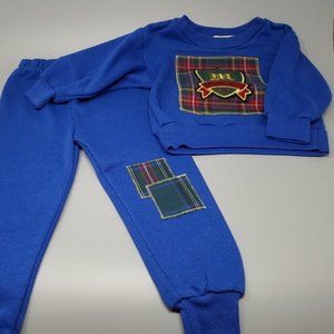 NEW Preppy Plaid Patches Sweatshirt & Pants Set